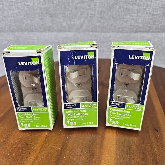 Leviton 1-Pole 2 Toggle Switch Light Almond Set Of 3 15A 277V 05224-2TS - Picture 1 of 6